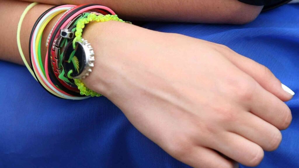The hair band on the wrist