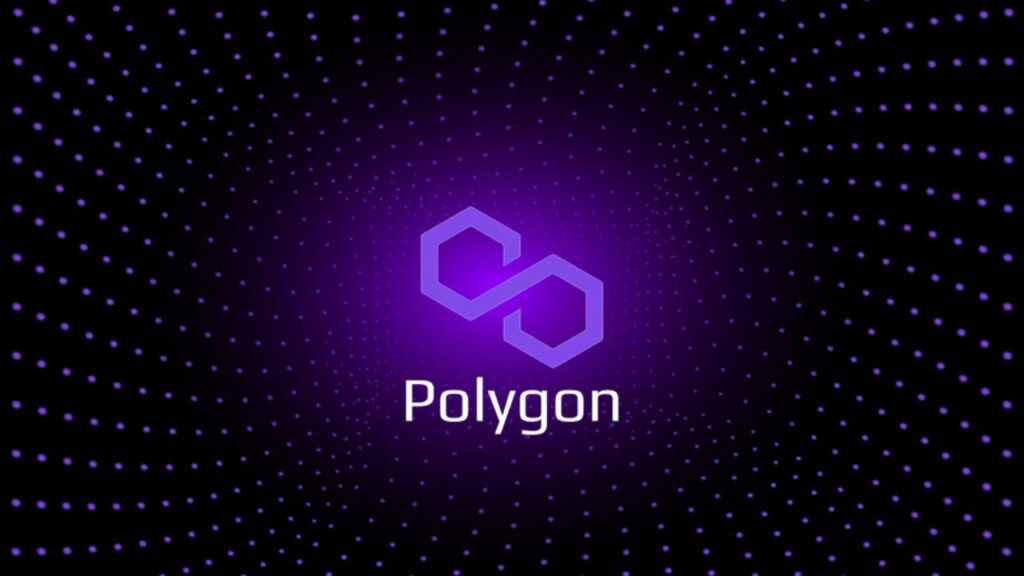 Polygon MATIC token symbol cryptocurrency in the center of spira