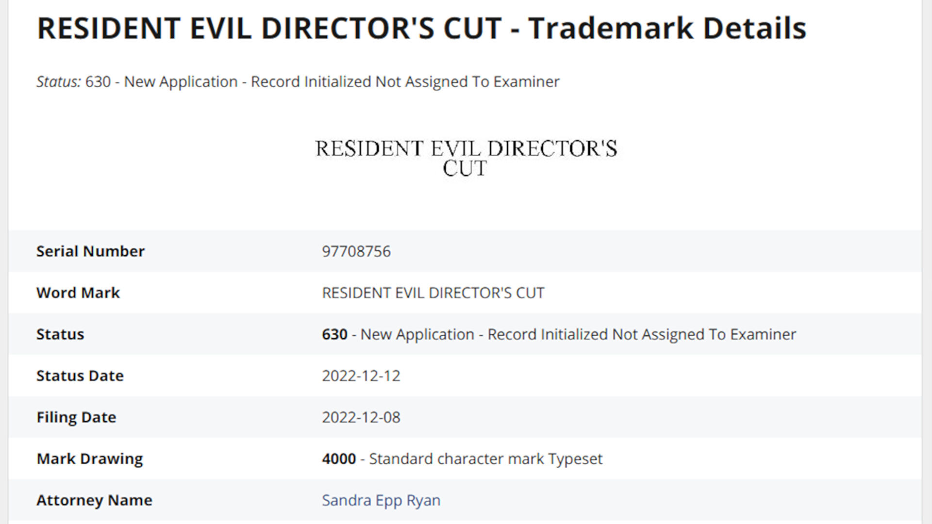 resident evil directors cut trademark