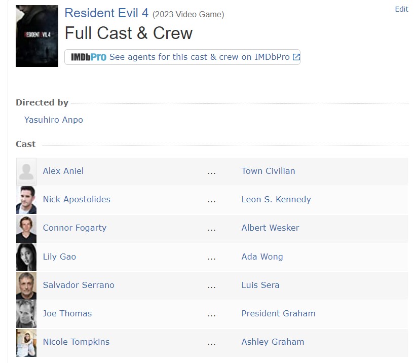 resident evil 4 cast list